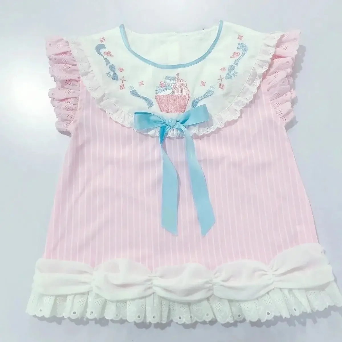 Cute Lolita Kukeita Harajuku Girls Sweet Pink T-shirt Women Y2k Aesthetic Bow Cake Lace Short Sleeve T Shirt Japanese Kawaii Top