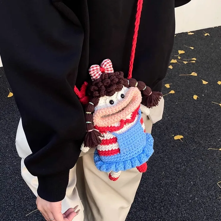 

Cute Sausage Mouth Knitted Phone Bag Crossbody Bag for Children 2025 New Sle Sweet Cool Sle Cartoon Pattern Handbag