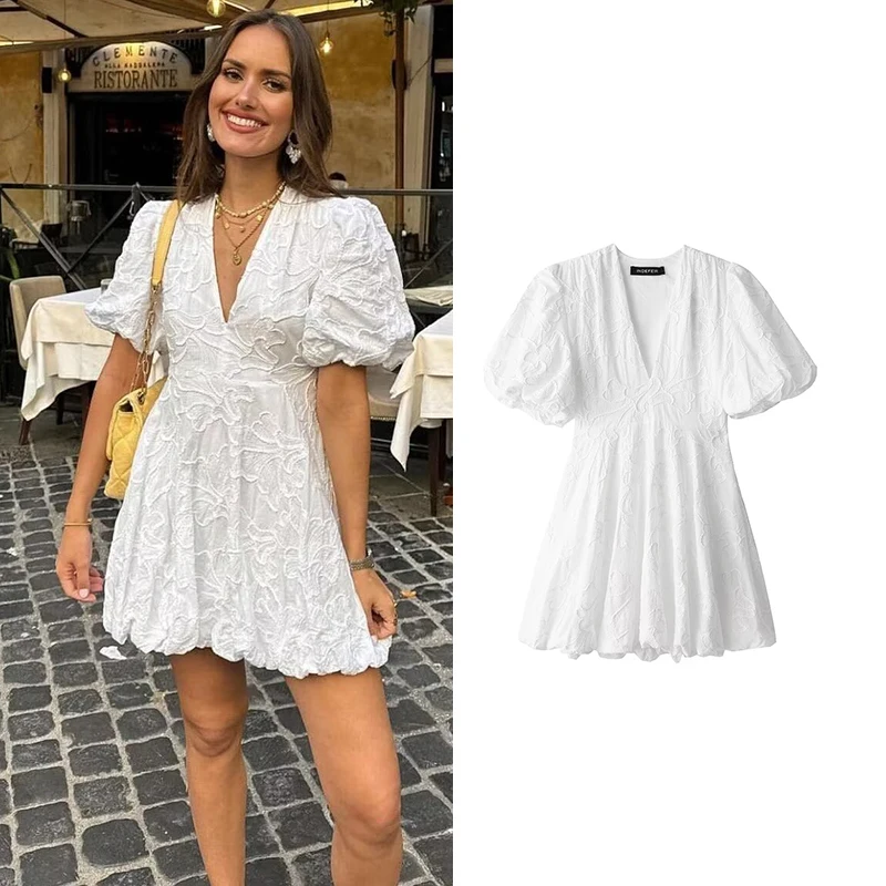 

2025 New Dresses Summer Women's Chic Elegant Embroidery Slim V-neck Holiday Dress Women's Street Mini Youth Dress