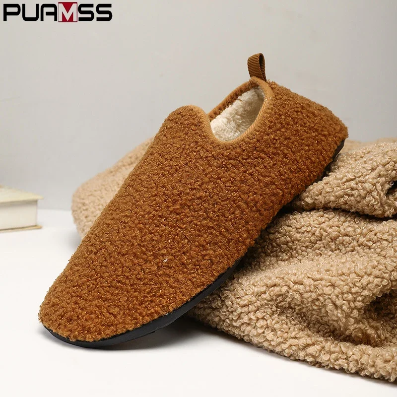 

PUAMSS Winter Cotton Shoes Men Warm Slip on Lightweight Winter Slippers Men Plush Bedroom Home Cotton Loafers Men Warm Shoes