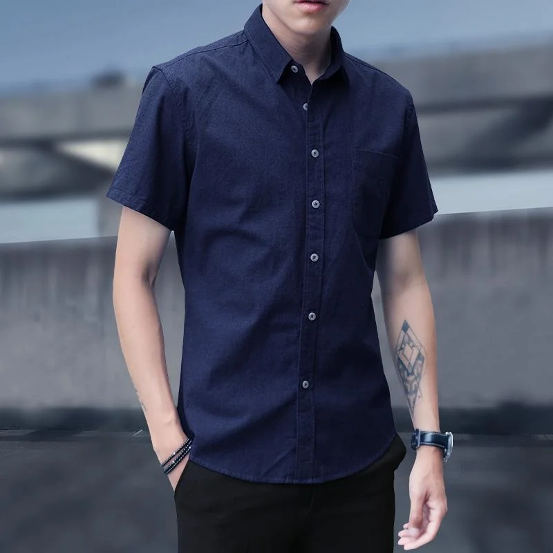 

Summer Men's Oxford Short Sleeve Shirt Casual Slim Fit Korean Fashion Shirts For Men Business Luxury Elegant Blouse Tops