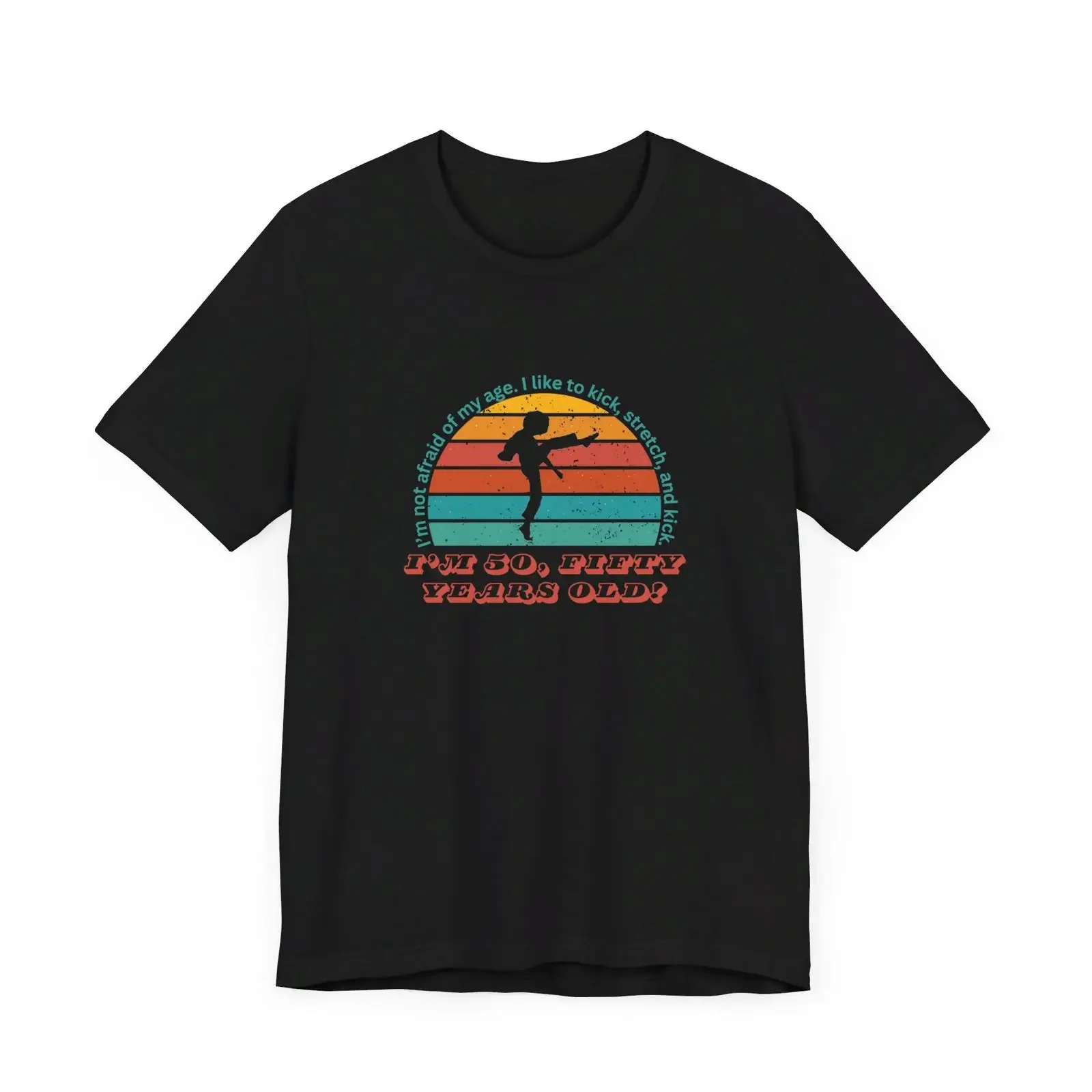 I'm 50 Fifty Years Old Retro Sunset Karate Kick Funny 50th Birthday T Shirt vintage Washed Unisex graphic Casual homme Stylish