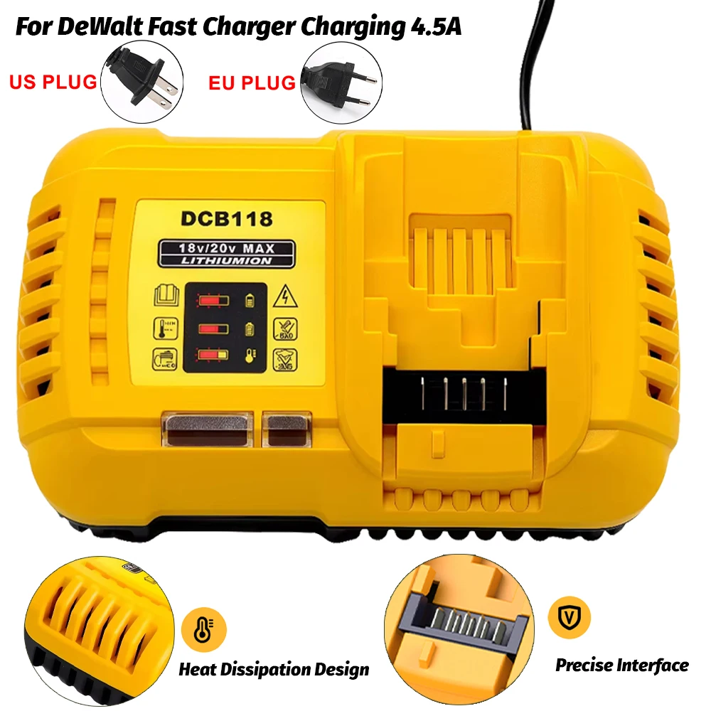 

Быстрое зарядное устройство для литиевой батареи, 4,5 А для DeWalt 10,8 В, 12 В, 14,4 В, 20 В, макс. 60 В, аккумулятор DCB101 DCB200 DCB140 DCB105