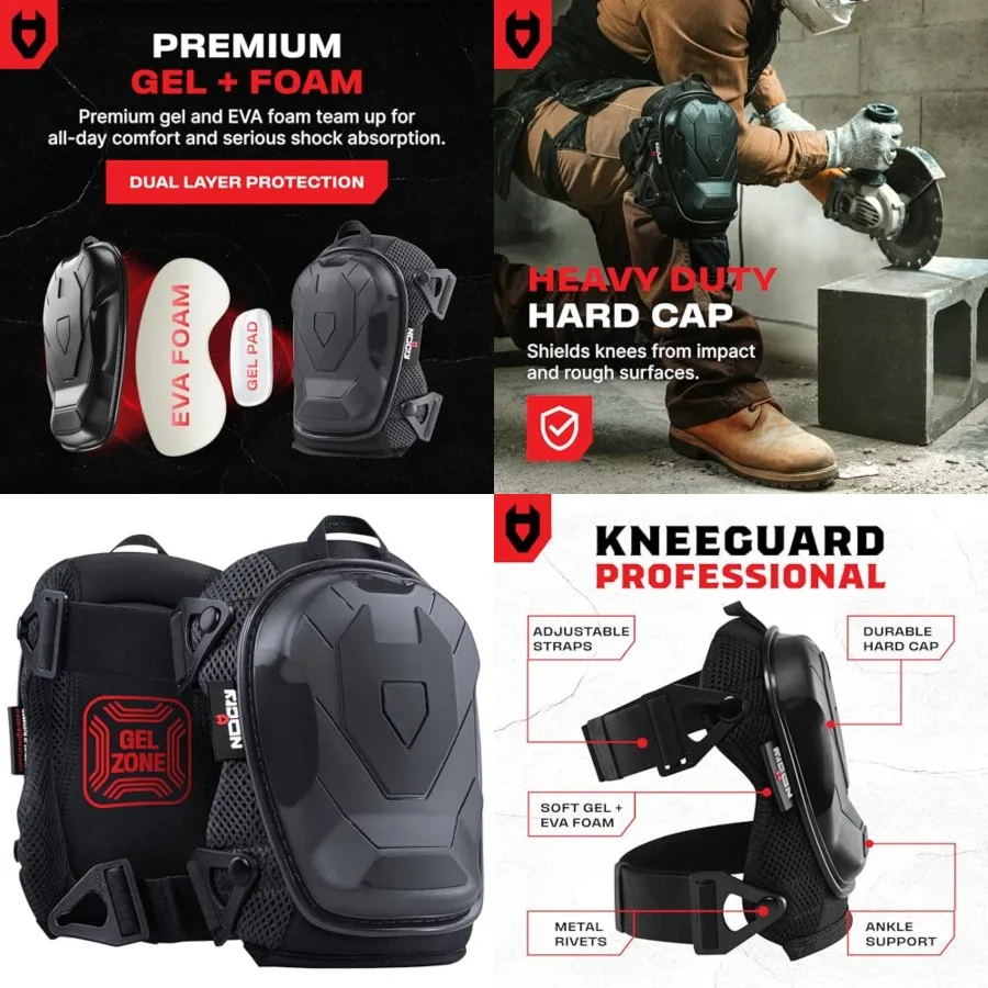 

Professional Construction Knee Pads for Men and Women with Non-Slip Heavy Duty Cap and Ankle Support Thick Foam and Gel Cushion
