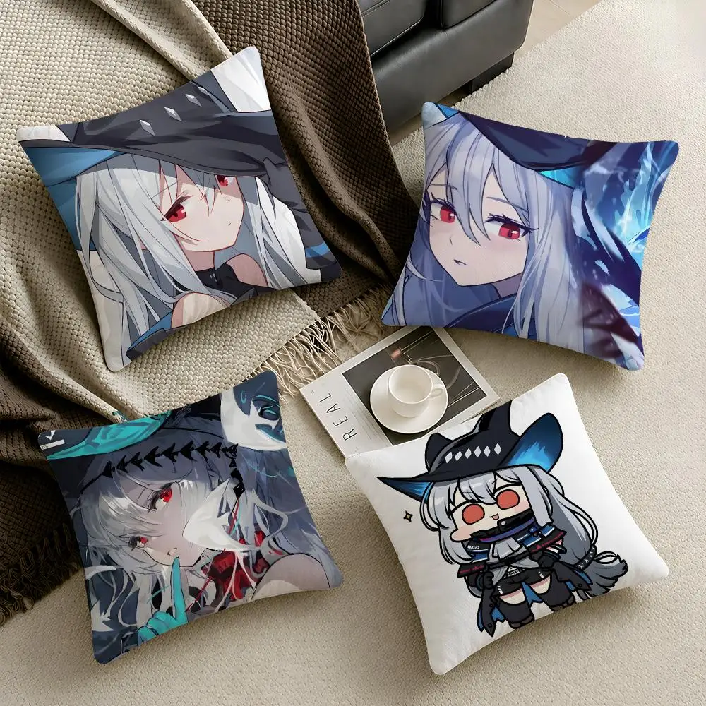 Gaming Arknights Skadi Chibi Cushion Cover Throw Pillow Soft Short Plush Cozy Durable Colorfast For Sofa Bedroom Home Decor Gift