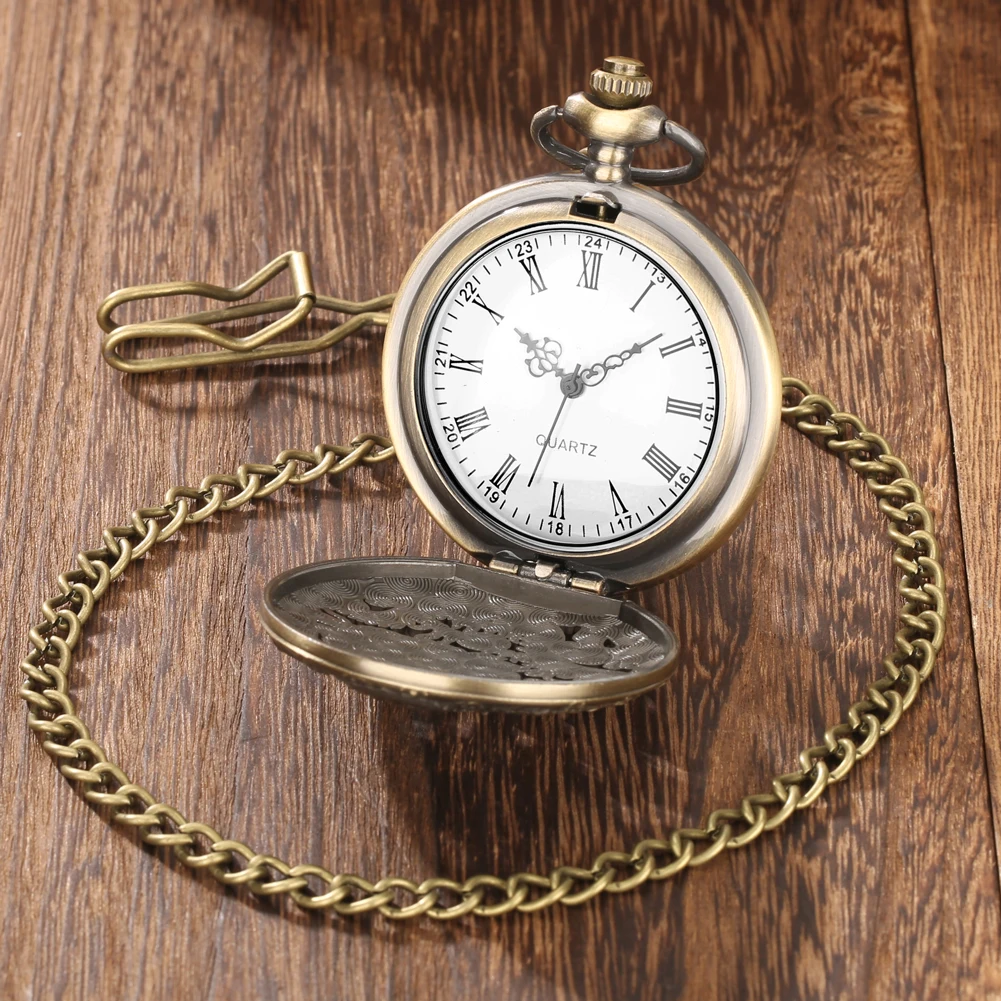 Bronze Vintage Ancient Dragon Design Quartz Pocket Watch Steampunk Analog FOB Pocket Chain Gift Men Women Necklace Pendant Clock