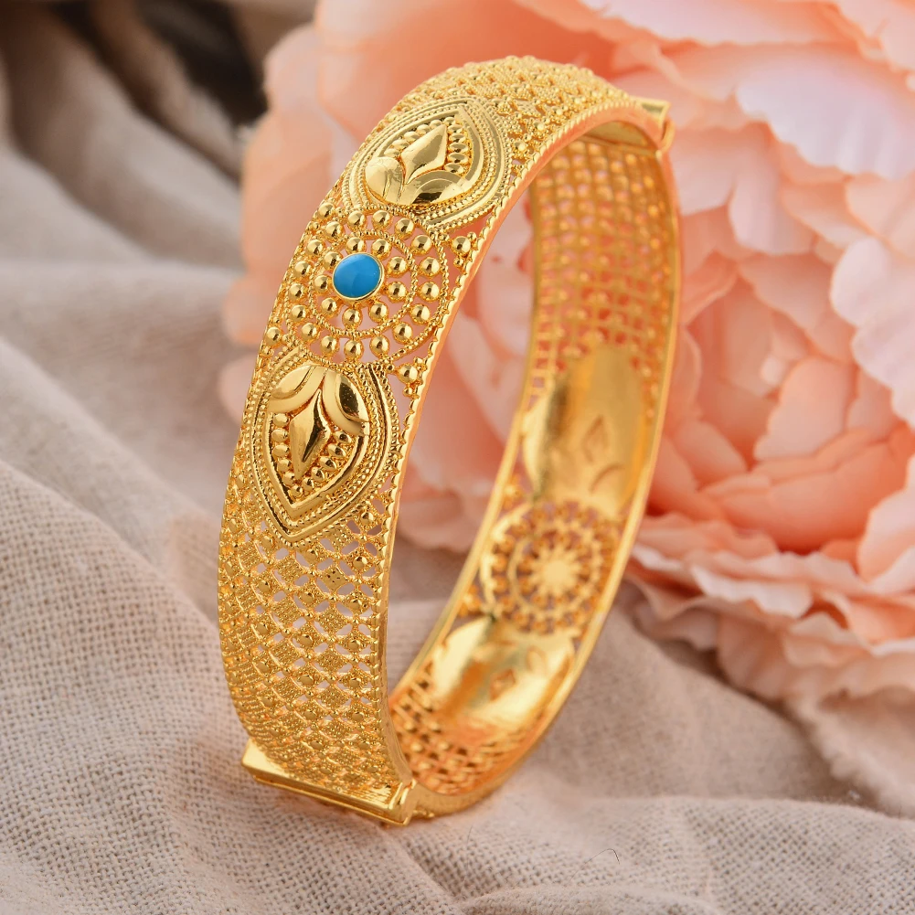 1 Stück 24K Goldfarbene Armreifen Arabische Äthiopische Nigerianische Bankett-Hochzeits-Armbänder Party-Choker Kupferschmuck Geschenke – Detail 6