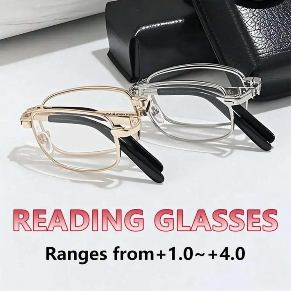 نظارات قراءة كلاسيكية عالية الجودة لون ذهبي وفضي قابلة للطي ومحمولة لقصر النظر الشيخوخي نظارات مريحة مضادة للضوء الأزرق
