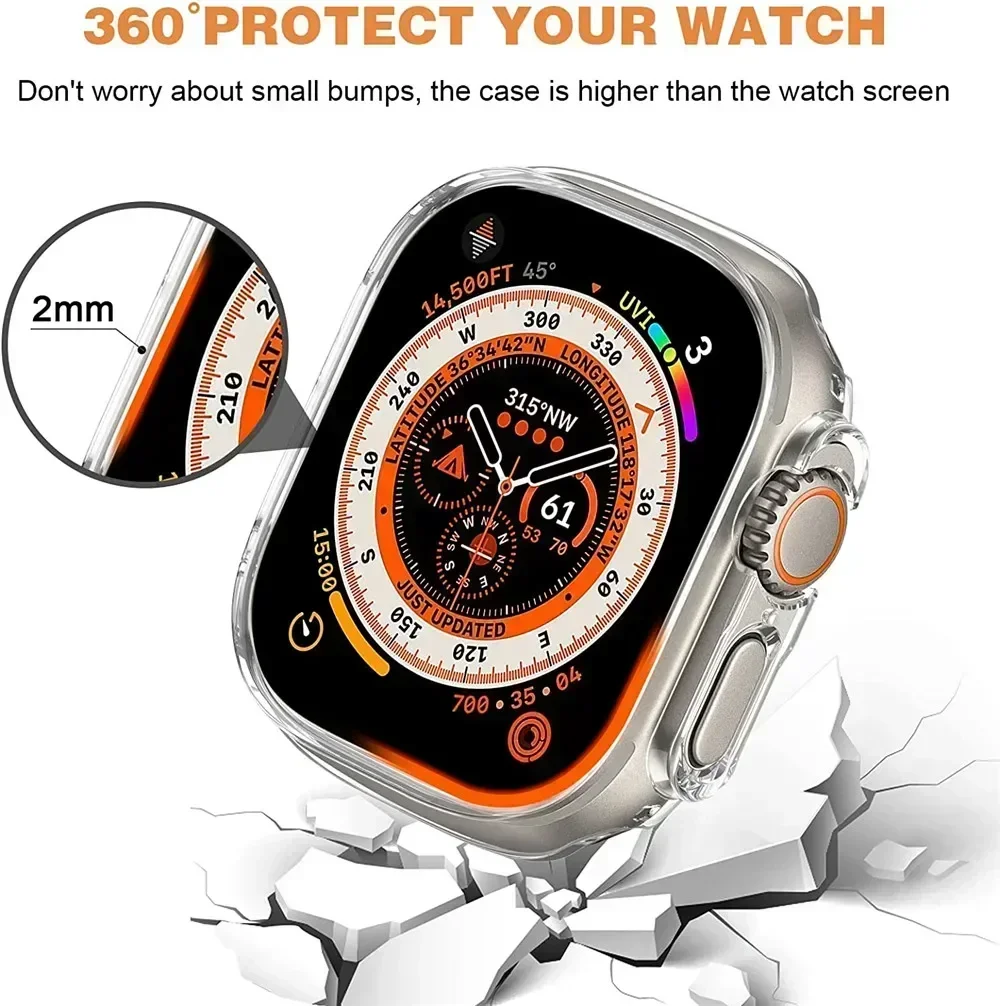 TPU Case Cover for Apple Watch Ultra2 49mm Bumper NO Screen Protector Protective Clear Frame for iWatch 9 8 7 45mm 41mm