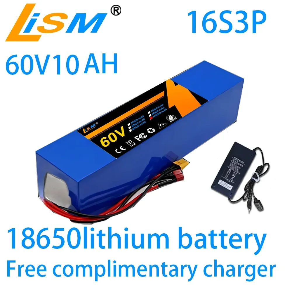 

New 60V 10Ah 1000 lithium battery with 16S3P electric bicycle, scooter, motorcycle, tricycle, and high-power+67.2V 2A charger