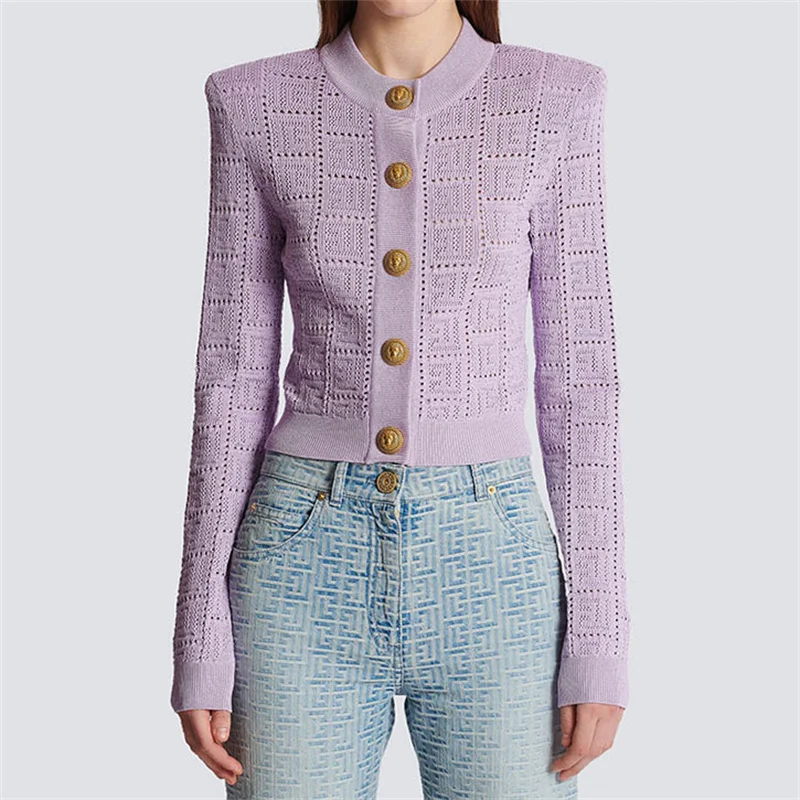 

Cardigan 2024 Spring New in Metal Button Decoration Women's Sweater Round neck slim fit long sleeved top Knitwear y2k thin coat