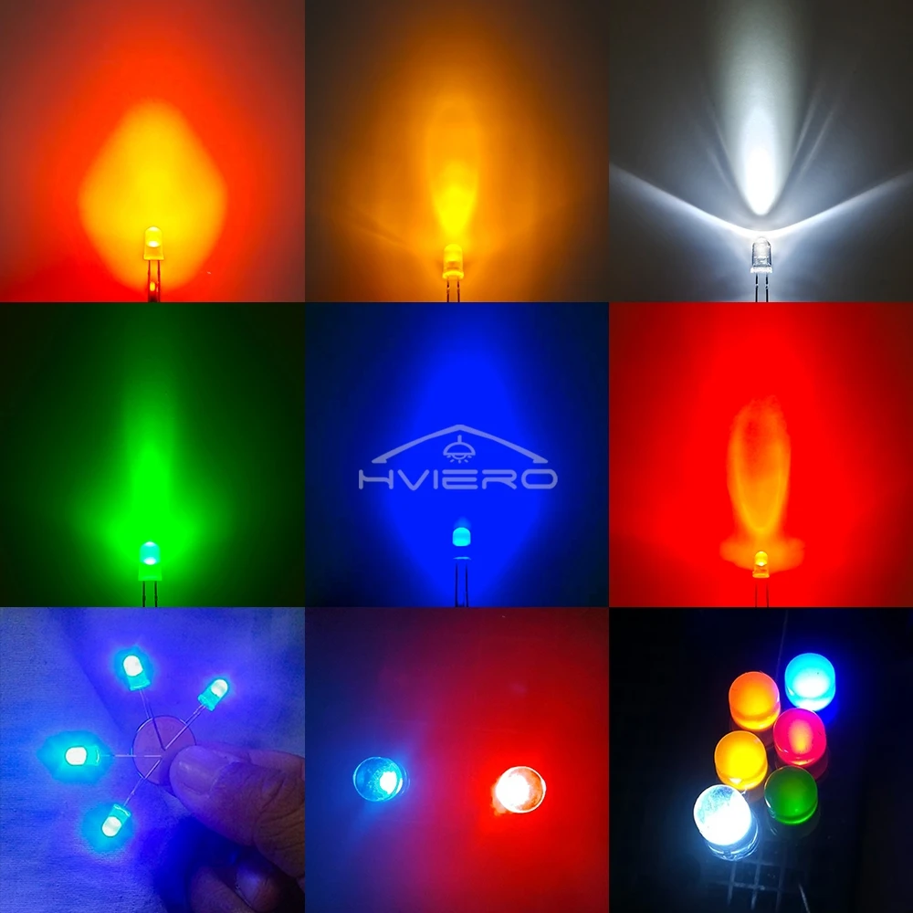 100/200/500/1000X F5 5mm Round Head with Edge and Short Feet LED Ultra Bright White Red Yellow Light Emitting Diode for Diy Kit