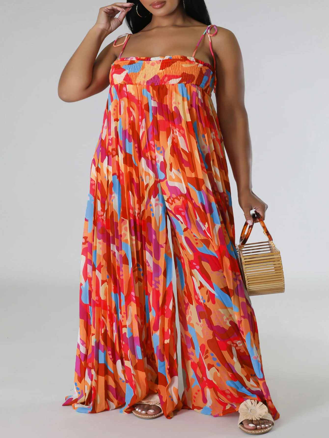 LW Plus Size dresses Mixed Print Pleated Cami Dress summer sleeveless maxi dresses vestido beach vacation casual dress