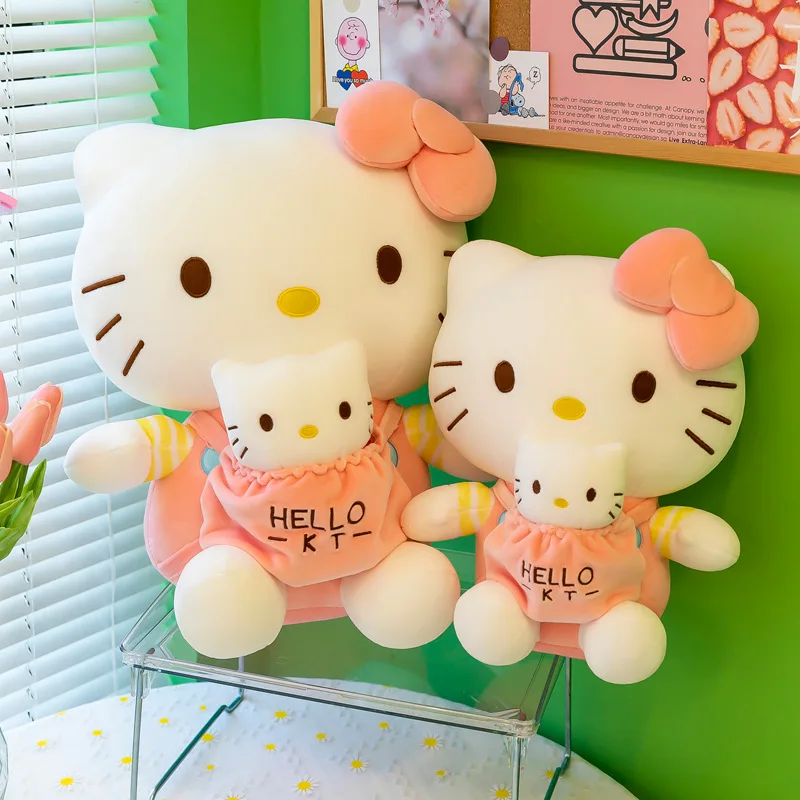 45cm Sanrio New Mother and Child Plushies KT Doll Kitty Plush Toys Hellokitty Doll Girl's Birthday Gift