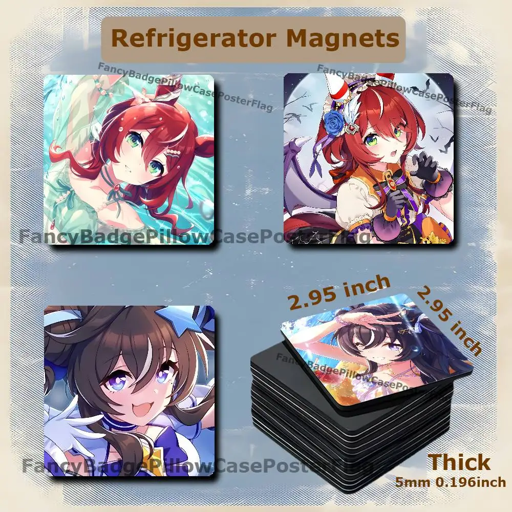 U-Umamusume Pretty Derby 75mm Frigerator Magnet Square Stickers Personalize Fridge Refrigerator Wall Door Decoration