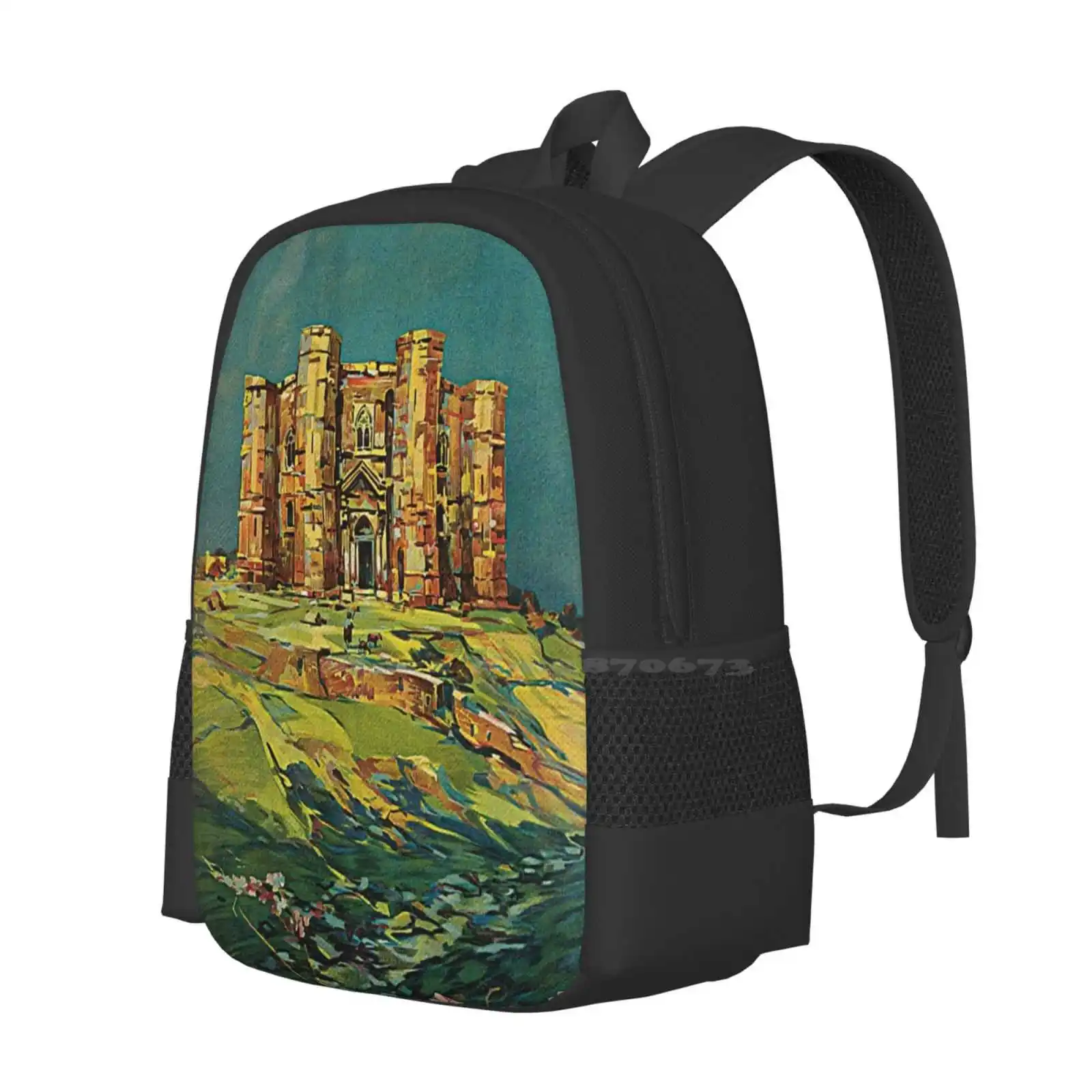 Vintage Puglia Italy Castle Travel Teen College Student Backpack Pattern Design Bags Vintage Puglia Italy Italian Puglie Europe