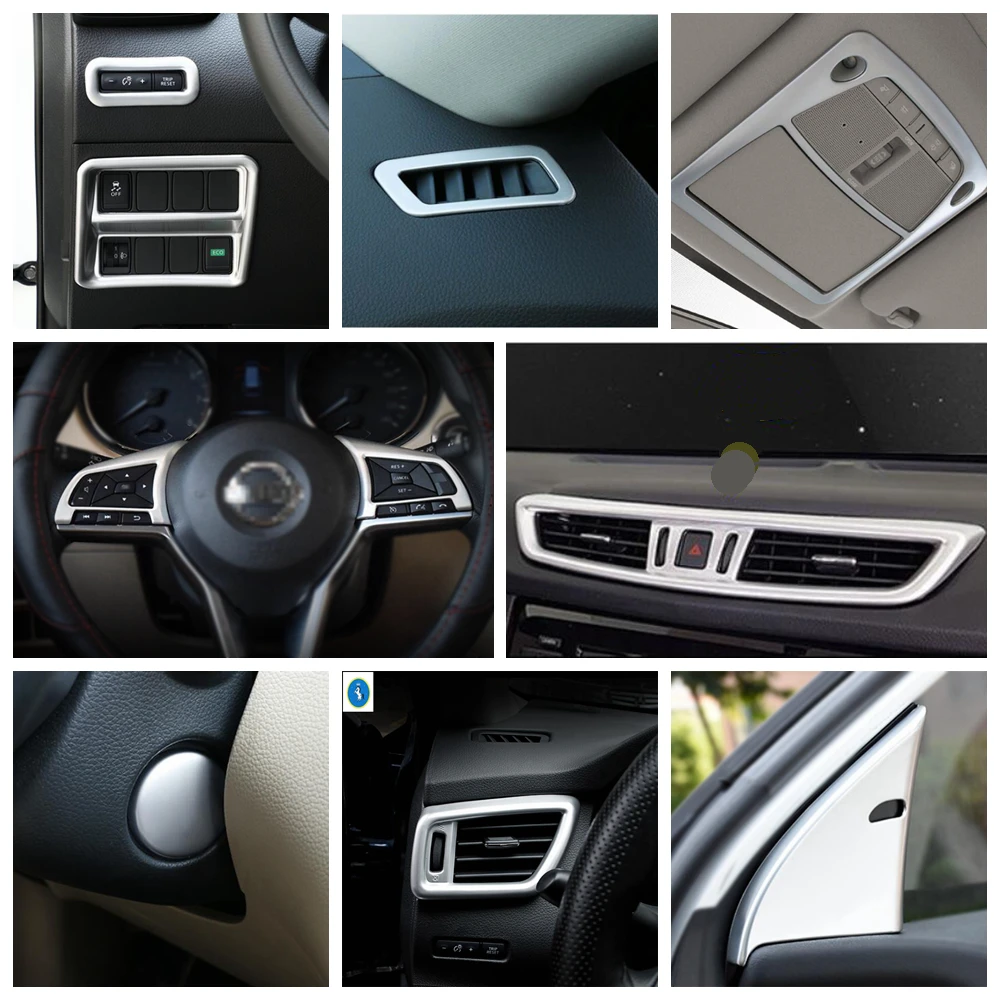 

Matte Steering Wheel / Roof Reading Lights / Air AC Control Panel Cover Trim For Nissan Qashqai J11 2014 - 2020 ABS Accessories