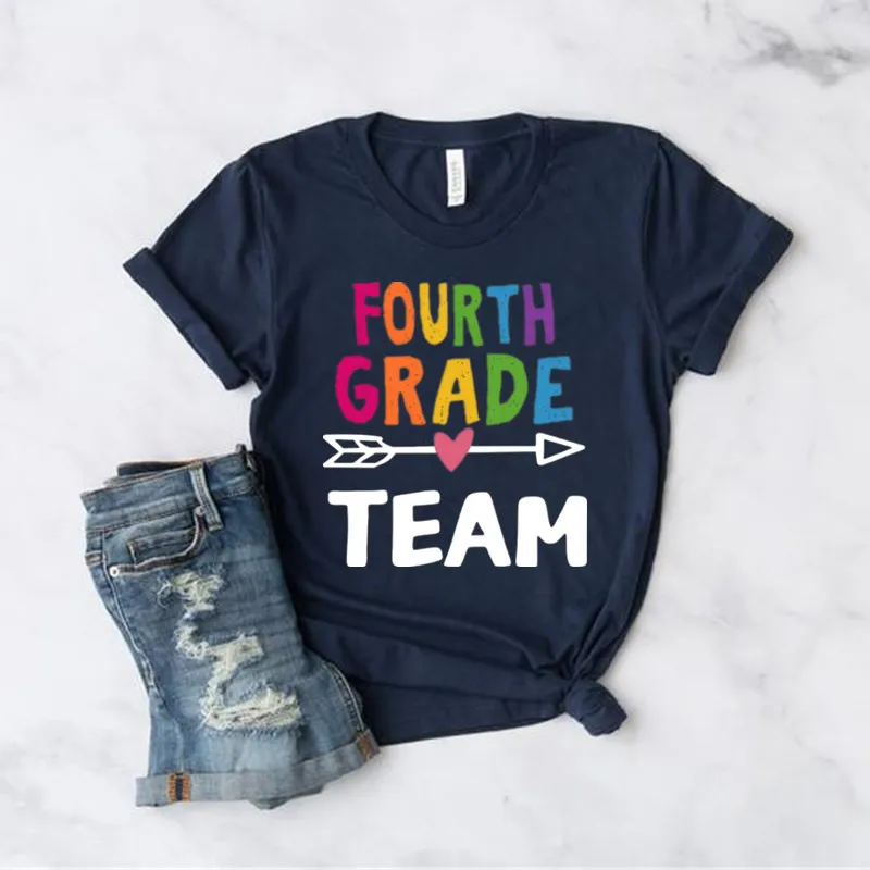 Fourth Grade Team T-Shirt 4th Grade Teacher Shirts Teaching tees  100% Cotton O Neck Casual Short-Sleeve Unisex tops
