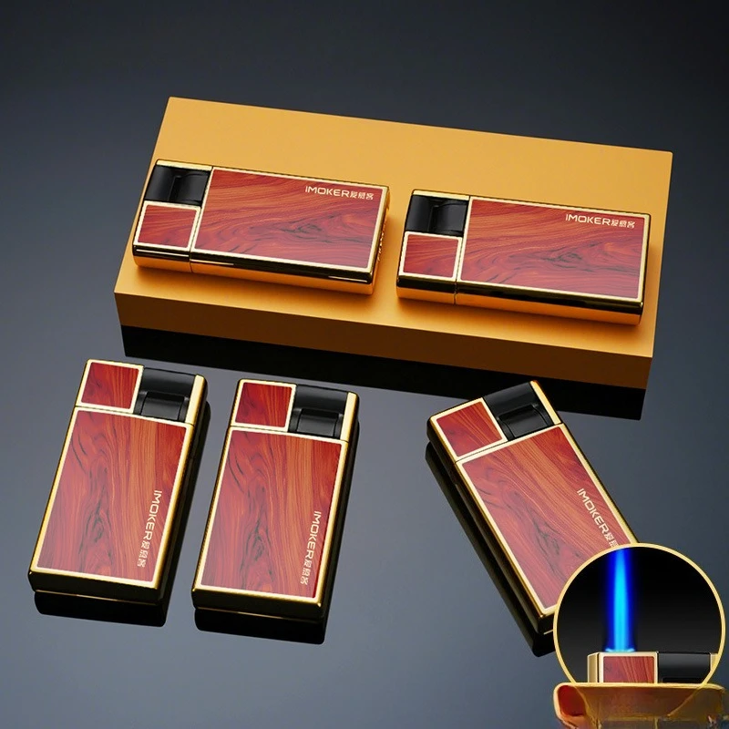 New Creative Light Luxury Wood Grain Color Windproof Lighter Metal Refillable Butane Gas Pull-Down Lighters Men Gifts Wholesale