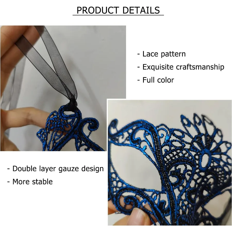 قناع عين نسائي مثير من الدانتيل المرن لحفلات الكرة التنكرية البندقية - تصميم أنيق وقابل للتعديل للاحتفالات حتى