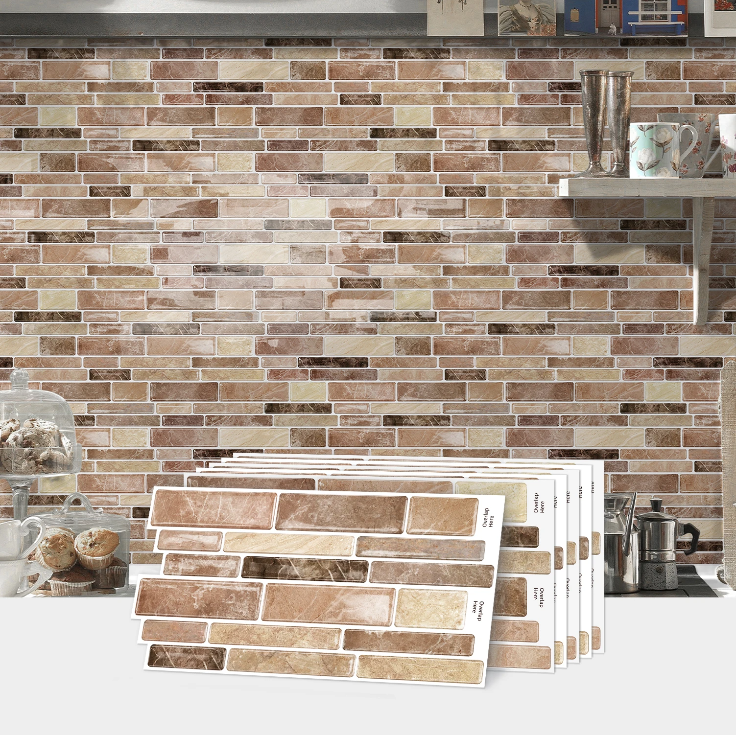 20 pieces of peel and stick splash guard, imitation tile sticker, suitable for kitchen, bathroom countertop, 24.6 cm X 12 cm