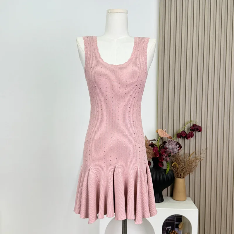 Wysokiej jakości damska dzianinowa krótka sukienka na lato 2025, nowa, dopasowana sukienka swetrowa na imprezę, wieczorowa sukienka mini, odzież damska.