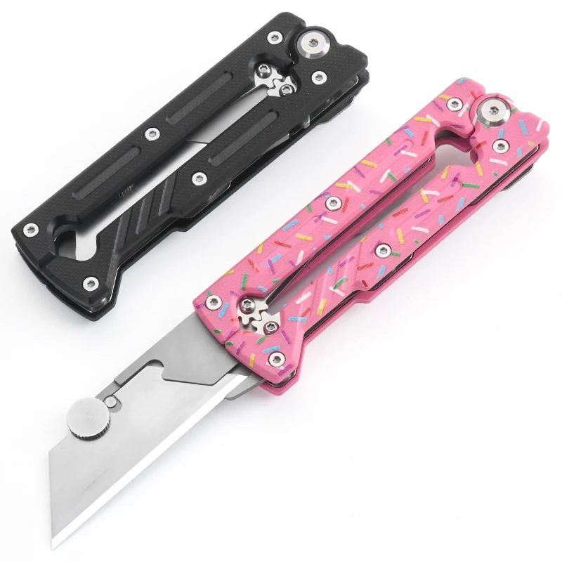 Folding Utility Knife with G10 Handle, Replaceable Blade,Comes with 10 Extra Blades,for Office,Camping, Handcraft,Parcel Opening