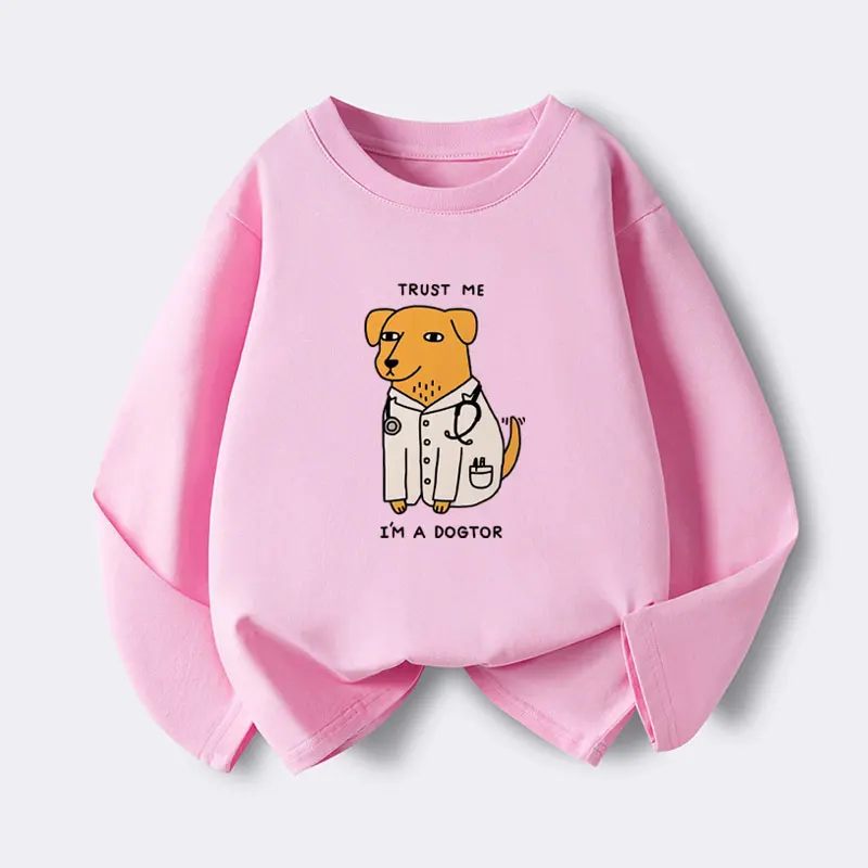 2-12 Years Cotton Boys T-shirts Cartoon Tees 2025 Autumn Casual Kids Tshirts Korean Doctor Dog Print Baby Boys Long Sleeves Tops