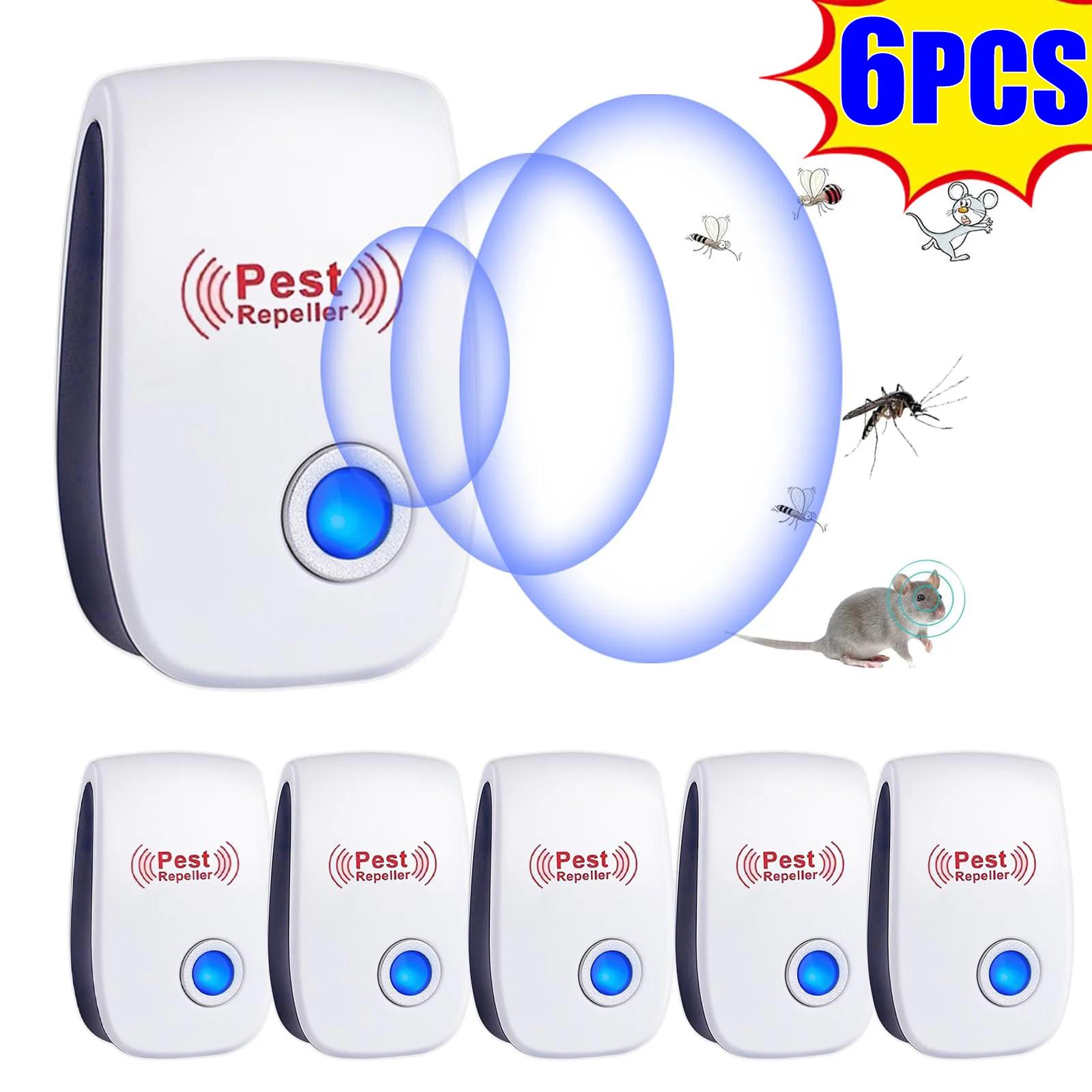 1-6 pces repelente de insetos eletrônico repelente de mosquitos ultrassônico mouse barata aranha repelente de mosquitos inseticida doméstica