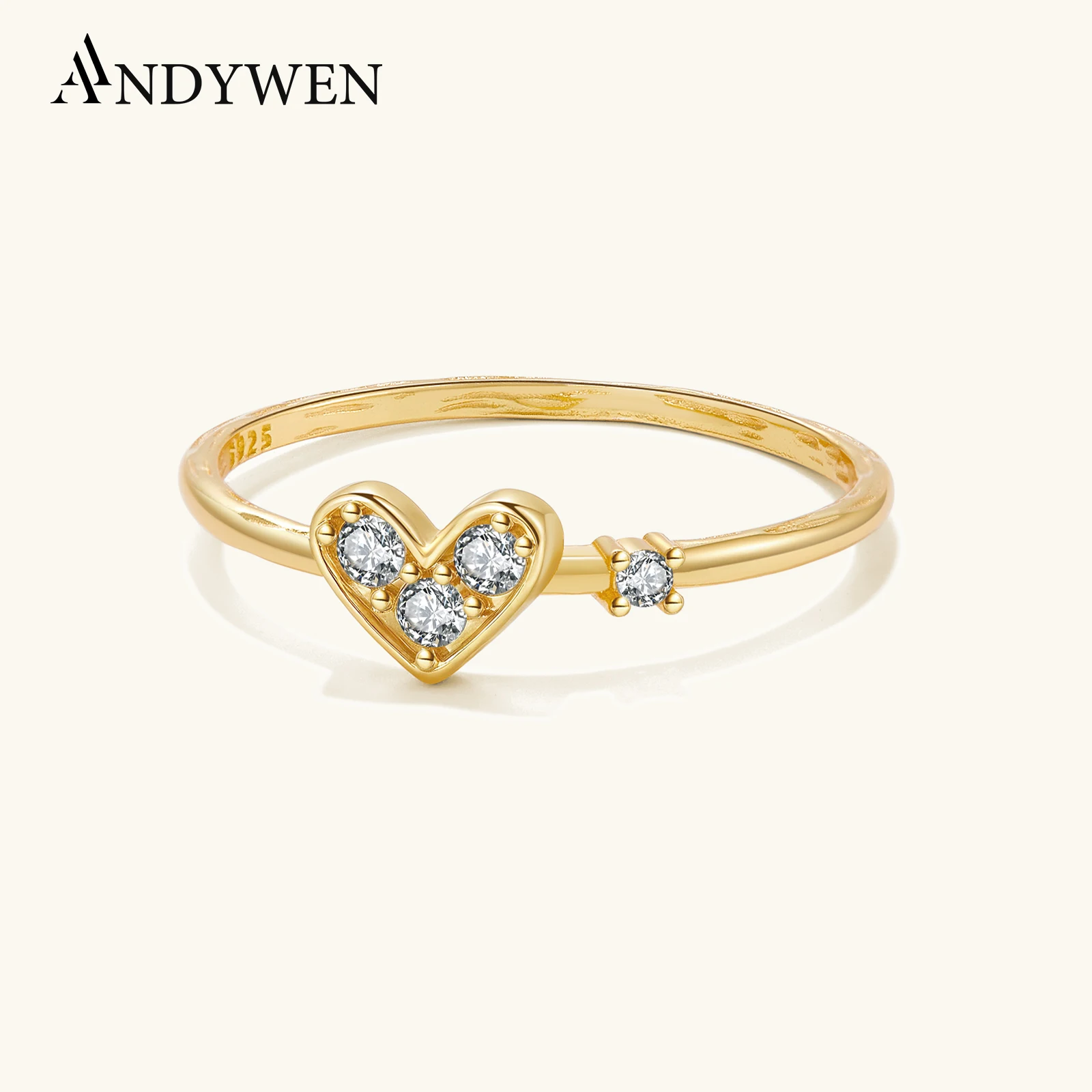 

ANDYWEN 925 Sterling Silver Heart Ring with Zircon, Dainty Sweet Stackable Ring for Women, Romantic Heart Jewelry Gift for Valen
