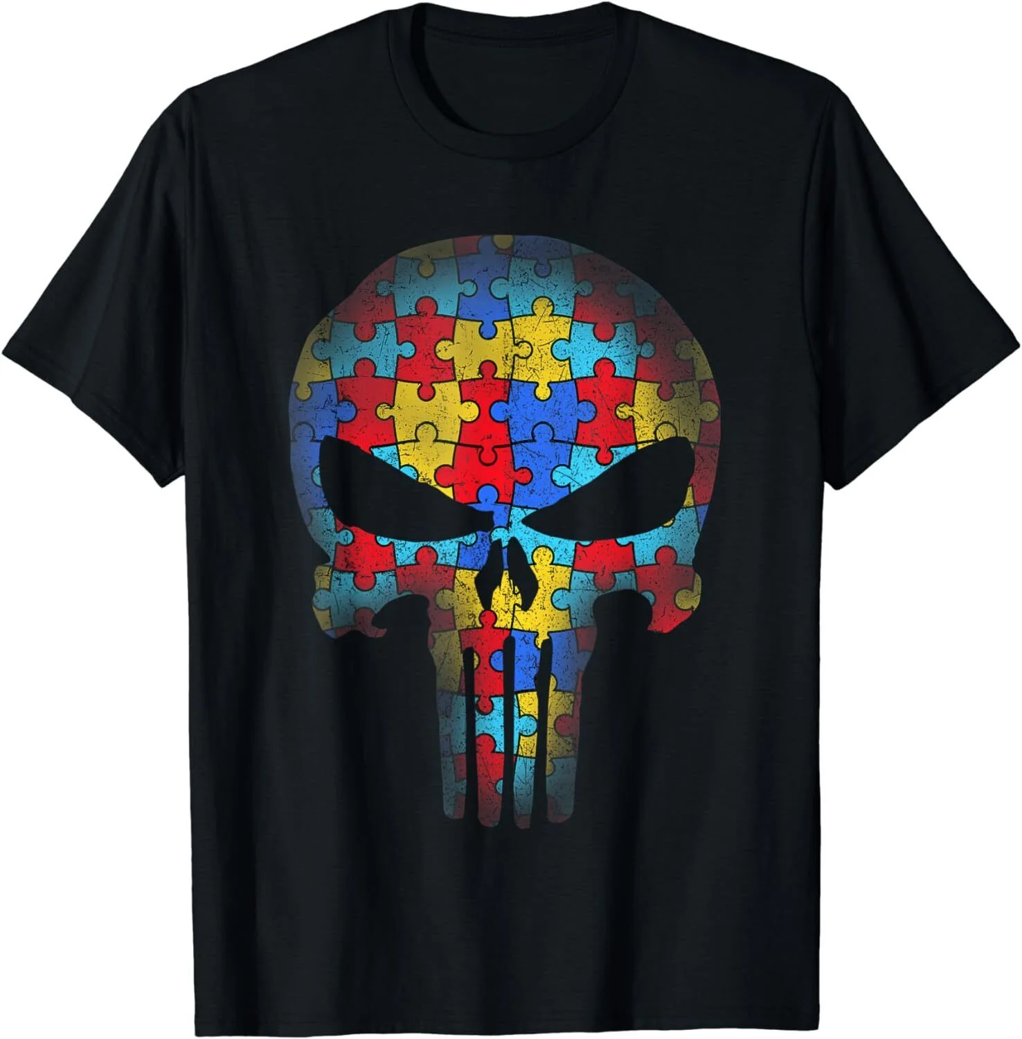 Skull Autism Awareness Month Autism Support T-Shirt - MADE IN USA