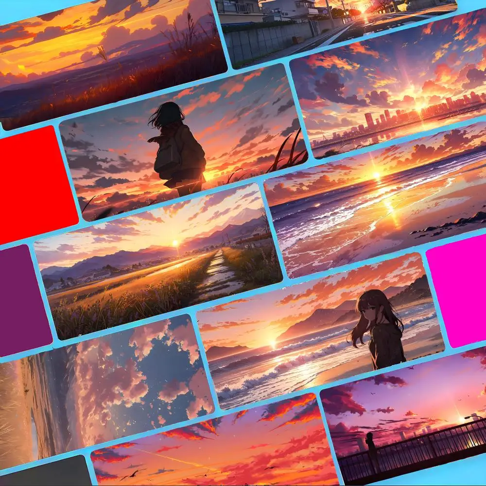 Anime S-Sunset Hot Beautiful Scenic Calming Artwork Mouse Pad Non-Slip Large Desk Mat Thick Stitched Edge Gaming Mousepad