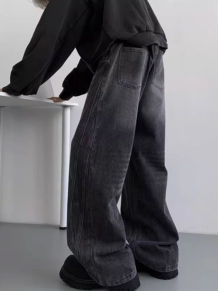 

American Sle Wide Leg Men's Jeans Autumn Winter Loose Straight Cut Trousers Retro Waed Cleanfit Youthful Trendy Denim Pants