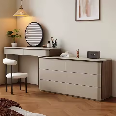 Luxury Dressing Table Cabinet Aesthetic Modern Stool Mirror Dressers Storage 6 Drawers Modern Wood Penteadeira Bedroom Furniture