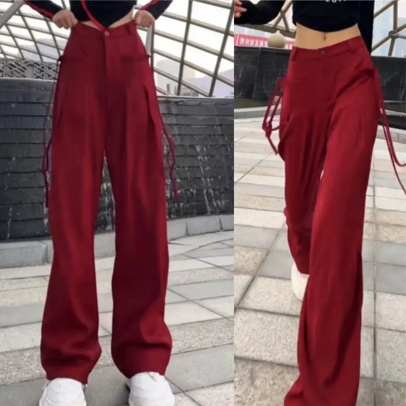 Wide Leg Pants Women Summer Anti-static Elasticity Hip Hop Streetwear High Waist Solid Breathable Loose Straight Chic Leisure