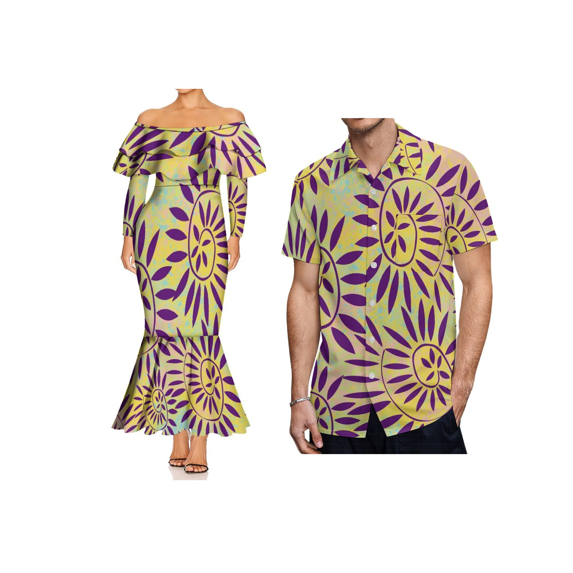 2025 New Design off Shoulder Long Sleeve Mermaid Dresses Custom Hawaiian Style Design Plus Size Ladies Dress Fishtail Prom Dress