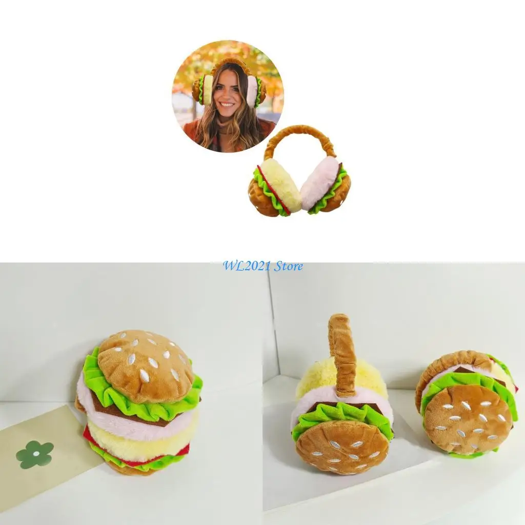 

G5GC Plush Cartoon Hamburger Ear Muffs for Women and Kids Ear Warmer Furry Headband