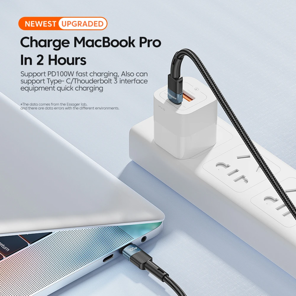 Essager USB C To C 타입 케이블, USB-C PD 고속 충전 와이어 코드, 맥북, 삼성, 샤오미, USB C 타입 케이블, 3M 충전기, 100W