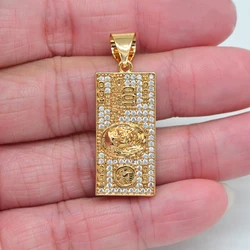 High Quality Gold Color Clear Cubic Zirconia Hip Hop $100 Paper Dollar Sign Pendant Jewelry