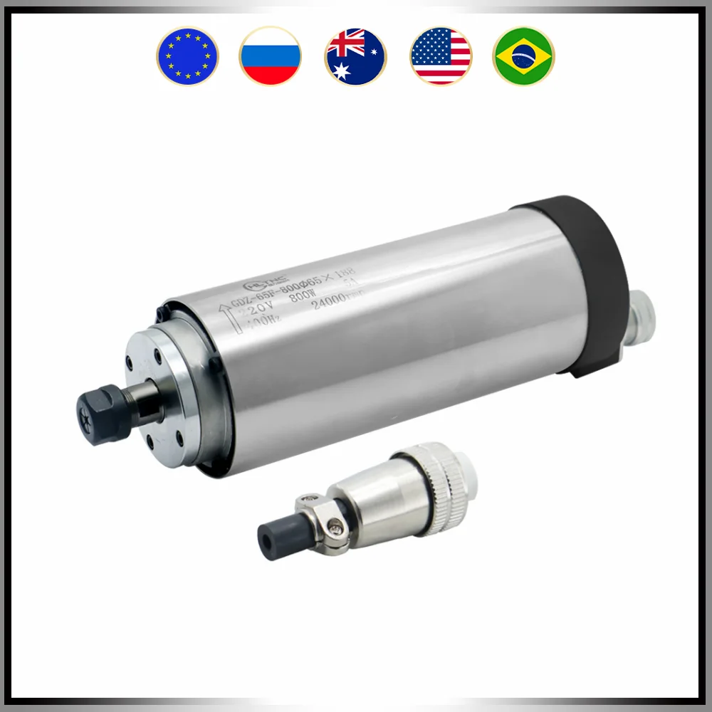 800w Spindle Motor 400Hz 24000RPM  0.32Nm Air Cooled Round Spindle 65MM Diameter ER11 Three Phase Collets For CNC