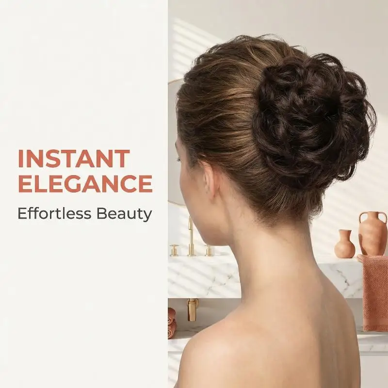 Fluffy Messy Curly Hair Bun Ring Synthetic Hairpiece Elastic Rubber Band Fake Bun For Women Daily Party Hairstyle 컬리 헤어 번 링