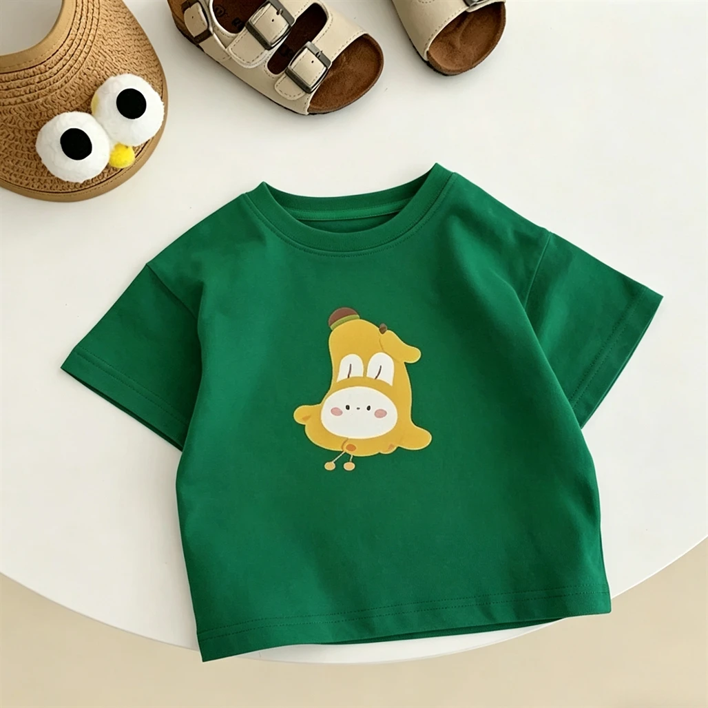 Beige Red Green T Shirt For Boys And Girls Summer Clothes Casual Loose Crewneck Base Shirt 1-7Age Child Trendy Short Sleeve