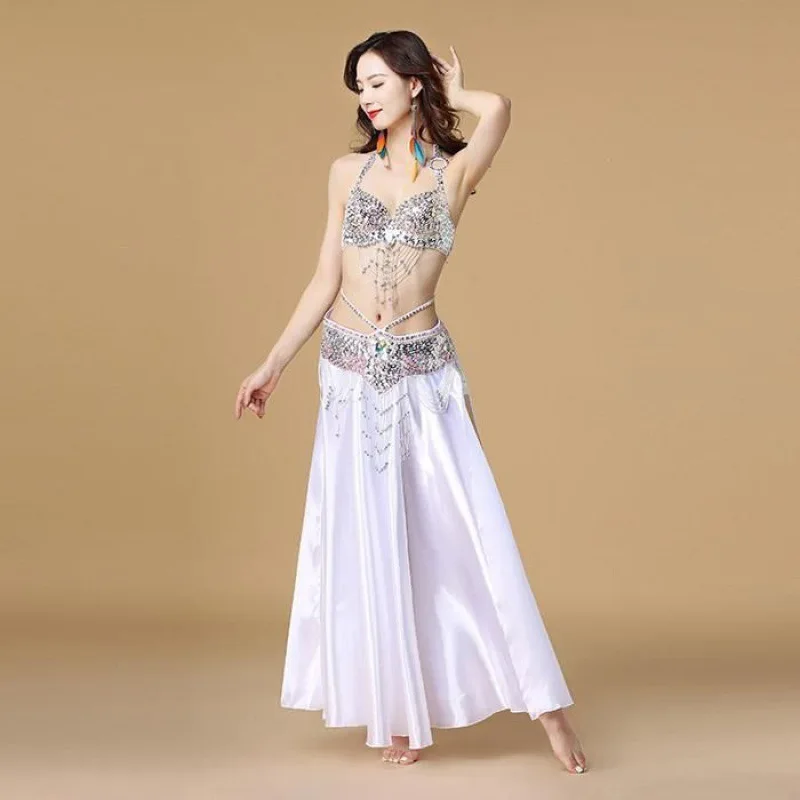 

Adult Woman Costume Belly Dancing Bra Waist Band Long Skirt Festival Outfit Stage Perfermance Wear Carnival Show Clothes New