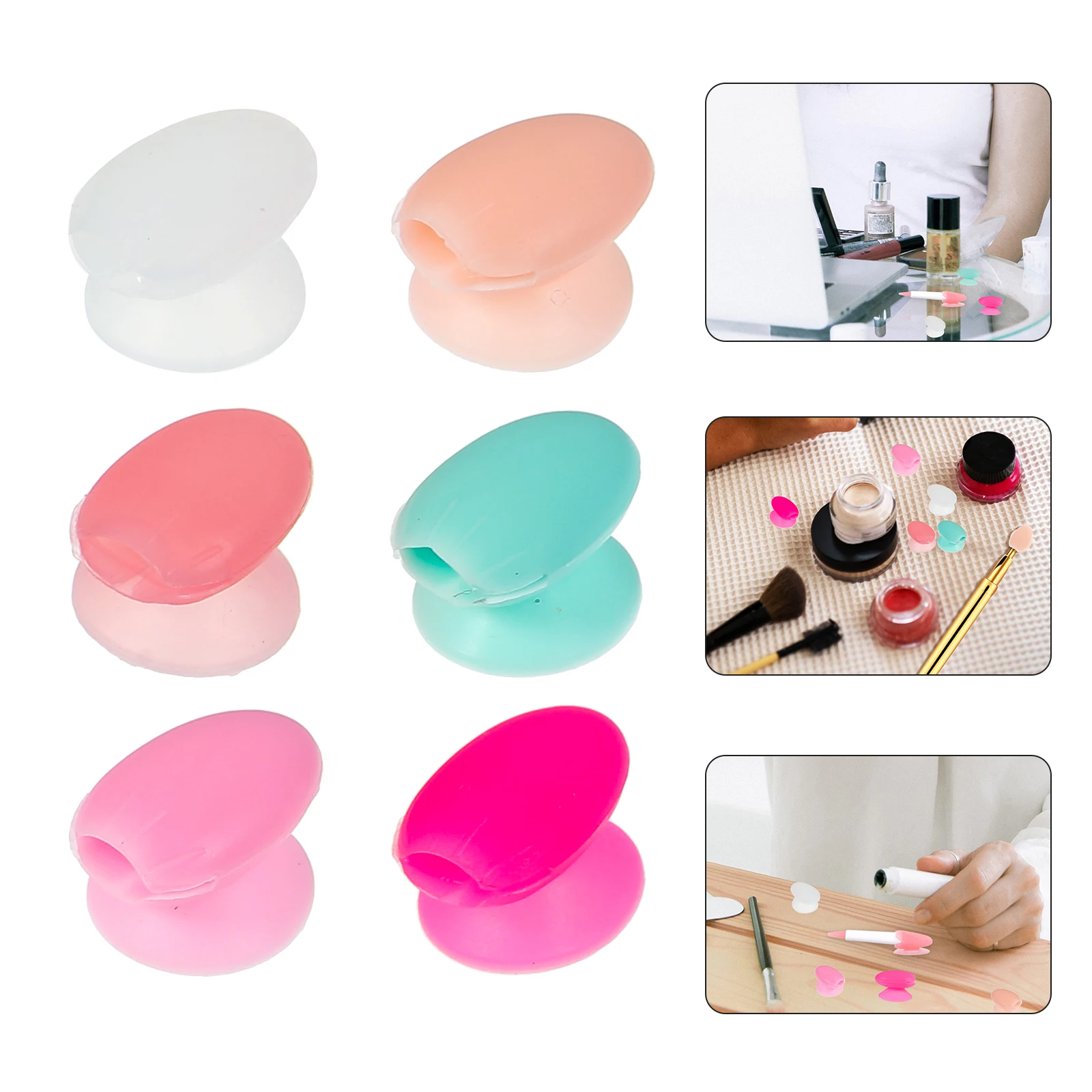 

6pcs Lip Brush Anti-lost Covers Silicone Dustproof Travel Protectors for Makeup Brushes Balm Holder Cosmetics