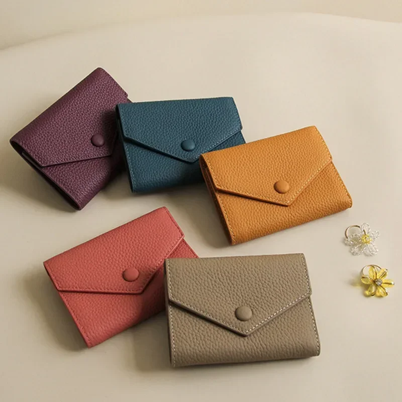 

New PU Leather Small For Women Wallet Luxury Envelope Card Holder Brand Designer Multipurpose Zip Coin Cowhide Short Purse 2025