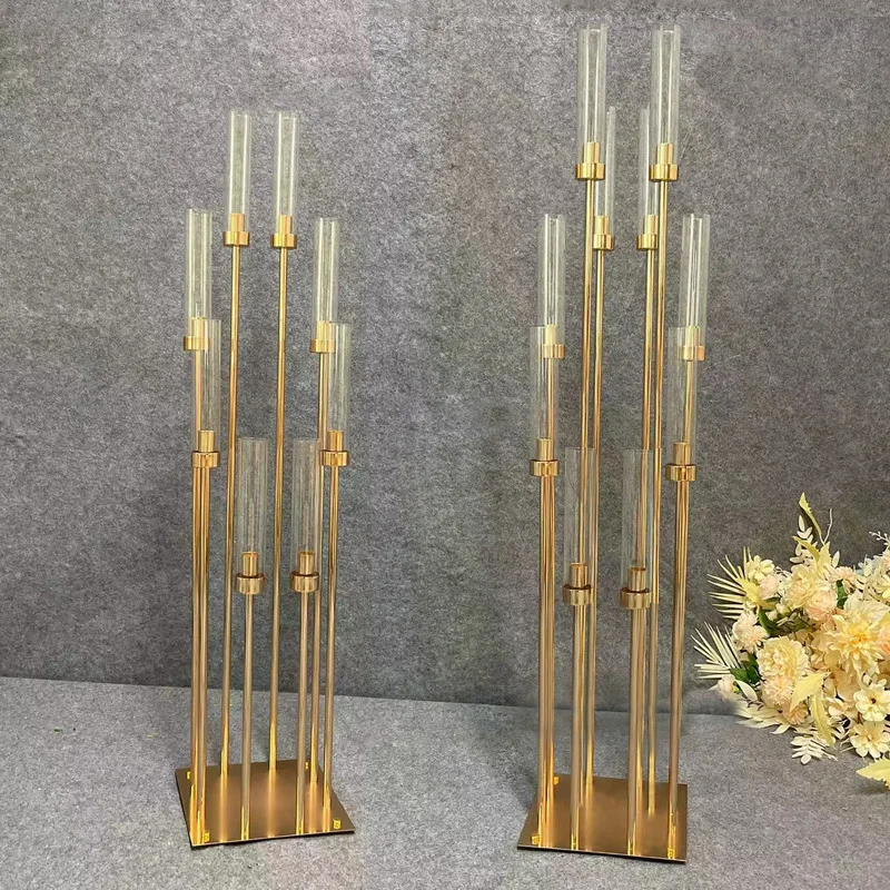 

2/4/5/10pcs Metal Candelabra Candle Holders Road Lead Table Centerpiece Gold Candelabrum Stand Pillar Candlestick wedding