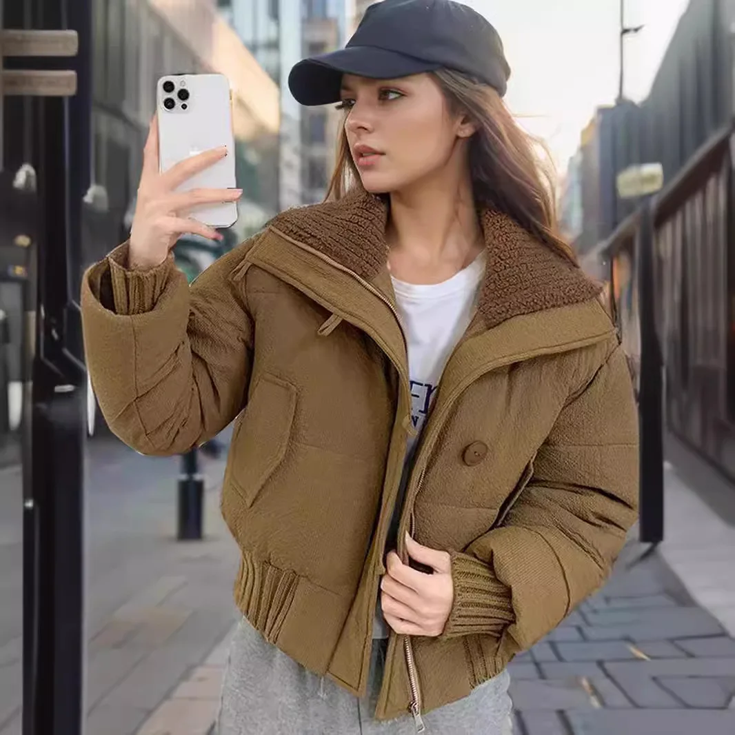 

Women Winter Long Sleeved Cotton Jacket Retro American Design Warm Loose Thick Female's Padded Jacket Street Lady Cottton Coat