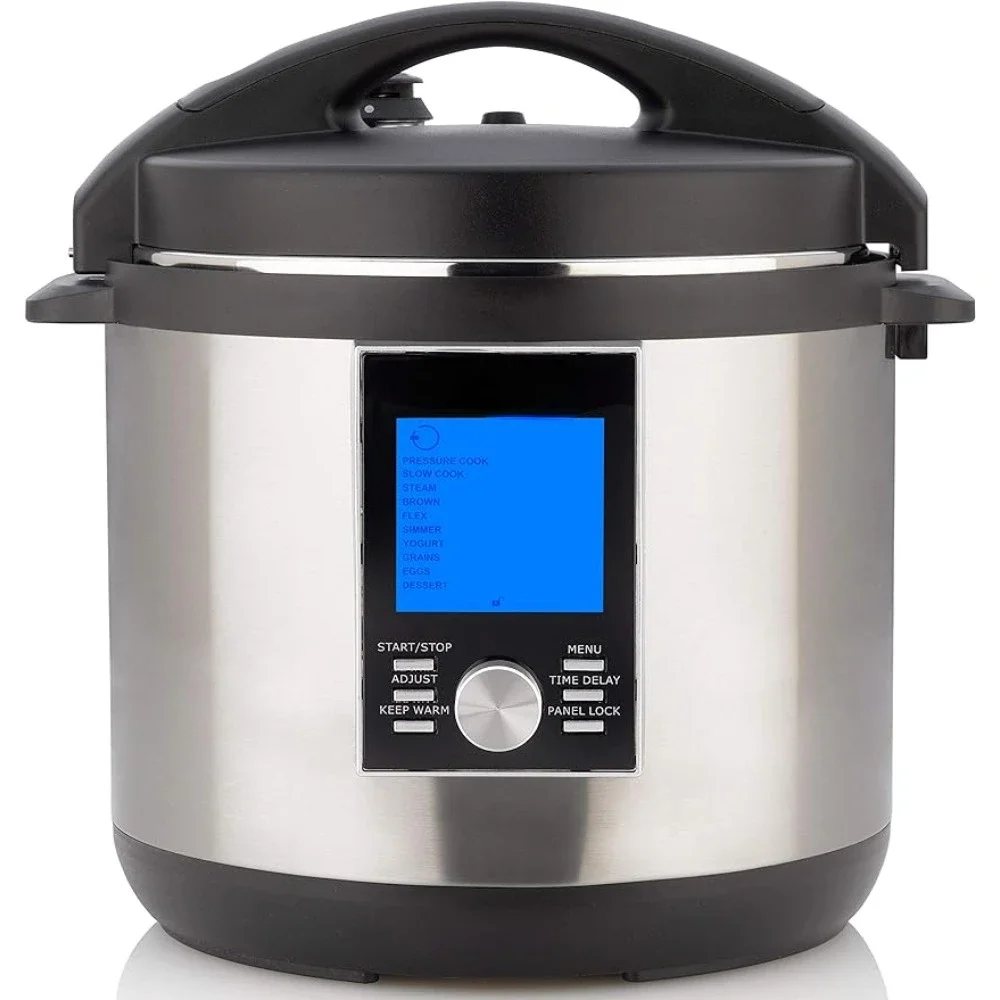 LUX LCD 8 Quart Programmable Electric Multi-Cooker: Pressure Cooker, Slow Cooker, Rice Cooker, Yogurt Maker