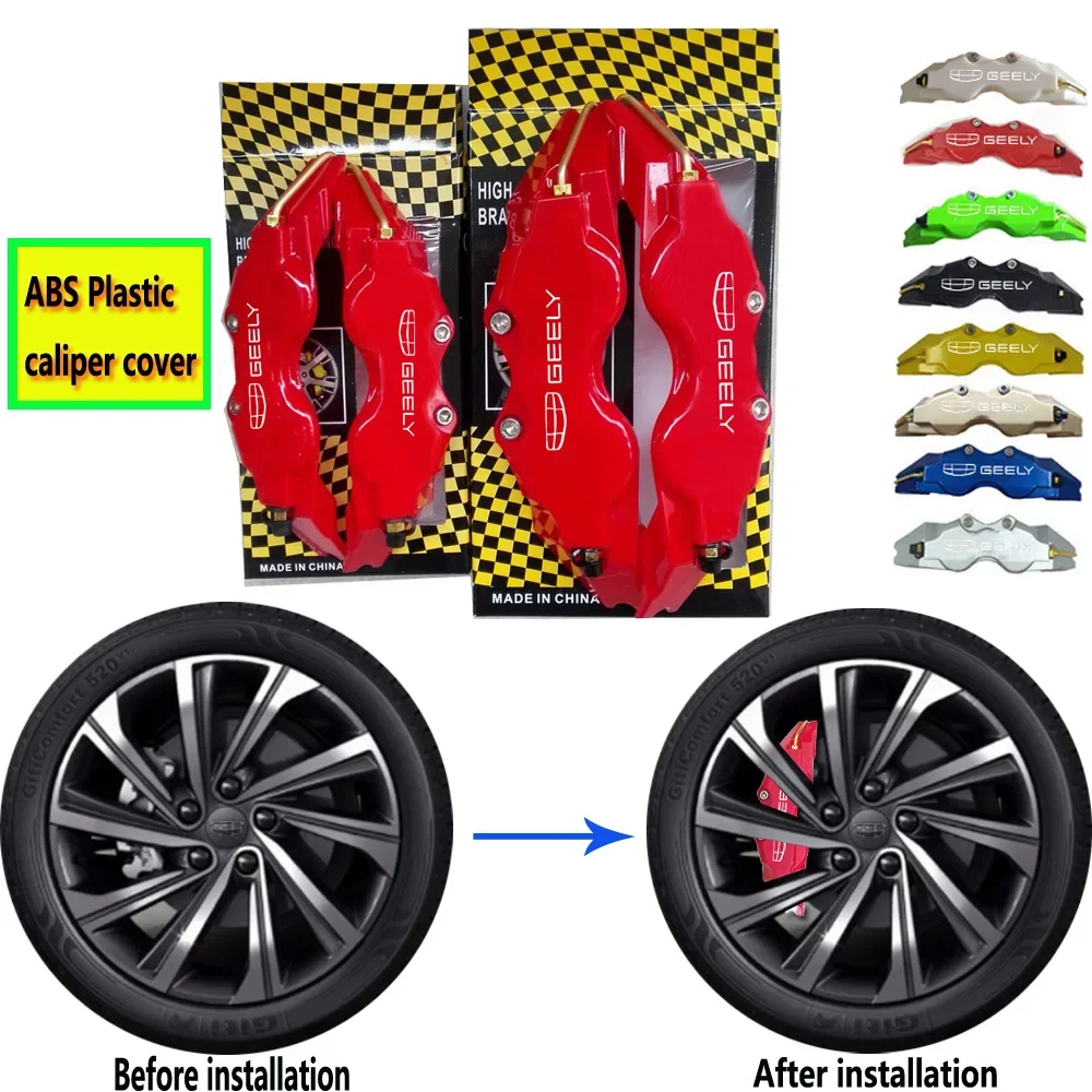 

2 pcs ABS Plastic Disc Brake Caliper Cover With White Sticker Logo For Geely Front Rear Car Styling Free Shipping