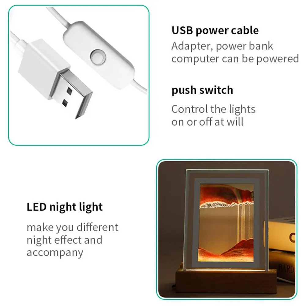 Veilleuse de peinture de sable coulant de LED, lampe de table de sablier 3D, lampe de chevet, lumière décorative de pièce de bureau, cadeau de